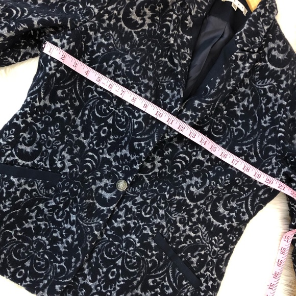 Blazer Coat Jacket Cabi Navy Blue Wool Print Work Women's Ladies 12 Long Sleeve - Picture 5 of 7